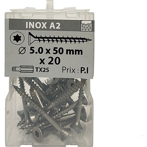 20 vis agglo 5x50mm fraisée Tx inox A2 Viswood