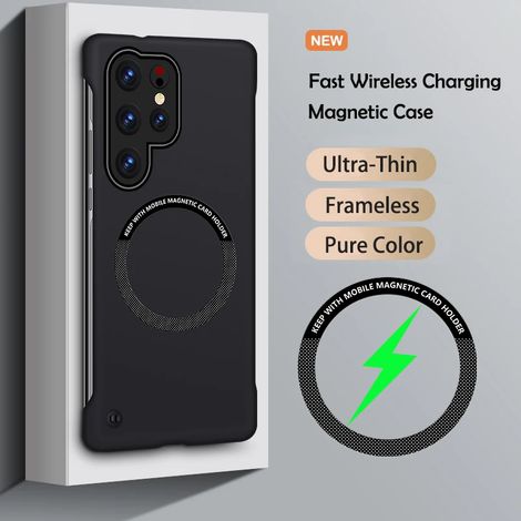 (Noir, Galaxy S25+) Étui de téléphone magnétique sans cadre, design ultra-fin de couleur unie, compatible avec MagSafe.