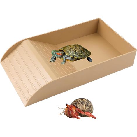 Abreuvoir Tortue Terrestre, Baignoire pour Reptiles avec Rampe, Bol à Eau pour Tortue, Lézard, Amphibien (Marron, 35,5 × 20 × 6 cm) (1/5)