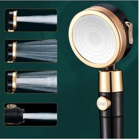 Pommeau de douche économique avec augmentation de la pression, douchette à main avec 3 + 1 types de jets, noir haute pression avec 1 filtre, arrêt de l'eau à une clé, ABS - Douche à effet plu (1/5)