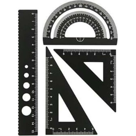 Ensemble de règles à dessin multifonctions en alliage d'aluminium Irovami pour étudiants, 15 cm, noir (1/3)