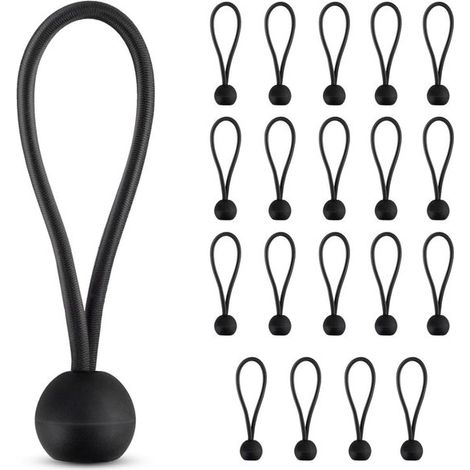 30 tendeurs élastiques, 15 cm + 20 cm, pour tente, en synthétique et polyester, noirs. (1/5)