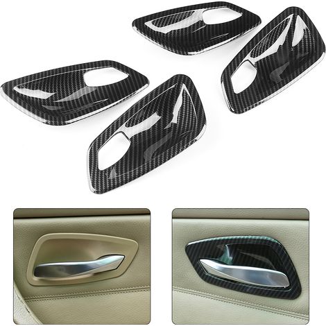 4-teilige Carbonfaser-Zierleiste für Türgriffe innen, kompatibel mit BMW 3er E90 2005-2012, strukturierte Zierschalen, Carbon-Schwarz-Finish, Schutzset. (1/5)