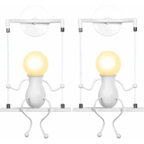 2er Wandleuchte Kreativ LED Humanoid Wandlampen Moderne Kleine Leute für Schlafzimmer, Kinderzimmer, Wohnzimmer, Treppe, Flur - Weiß
