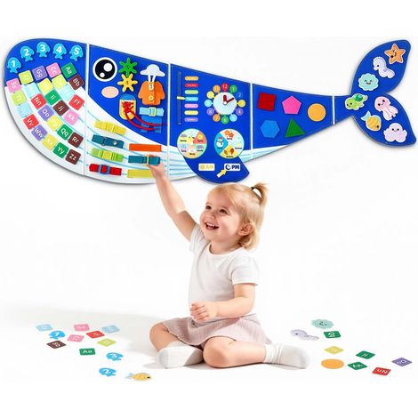 Panneau Mural Sensoriel pour Enfants en Feutre Baleine, Tableau d'Activités Montessori Pliable 12 en 1, Jouet Éducatif avec Lettres, Chiffres, Animaux, Formes, pour Crèche, Classe, Salle de Jeux (1/5)