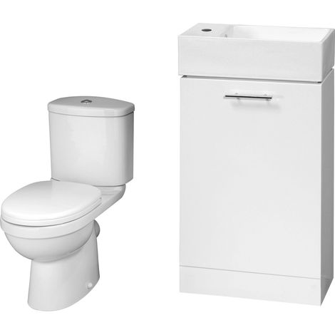 Cloakroom Suite - Floor Standing Vanity and Toilet Set - Gloss White (1/4)