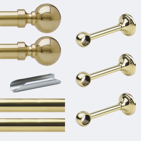 Kit de tringle à rideaux Laiton Poli Verni 300cm Diam.20mm Embout Contemporain - Fixation Mur - Boulet (1/5)
