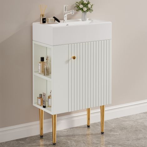 Meuble Vasque Salle de Bain 55cm avec Rangement - Compact Blanc