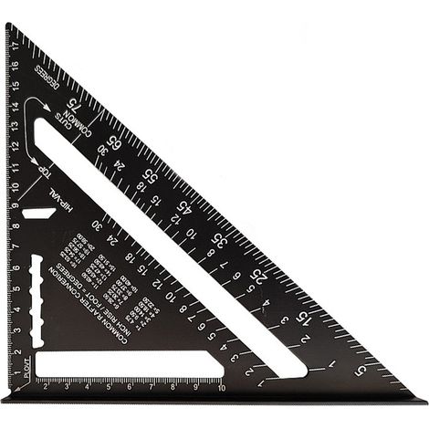 Équerre de charpentier en aluminium, noire, triangulaire 45/90 degrés, outil de mesure de haute précision pour charpentiers, couvreurs et ingénieurs. (1/5)