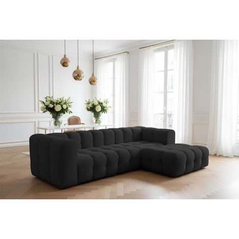 Ecksofa Designersofa SOLVIE in Stoff Tiffani Schwarz Ottomane Rechts