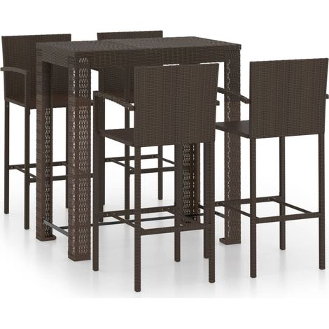 Maison Exclusive - Set Bar da Giardino 5 pz con Braccioli in Polyrattan Marrone