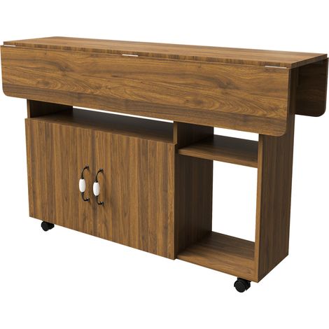Tavolo da pranzo pieghevole mobile 110x70x80 cm con 5 ruote, colore noce (1/5)