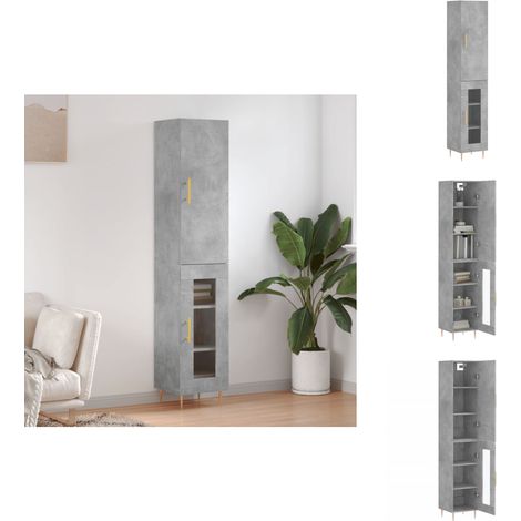 Buffet haut Gris béton 34,5x34x180 cm Bois d'ingénierie - Buffet Design - Meuble Rangement - Armoire Cuisine - Mobilier Salon - Commode Moderne (1/5)