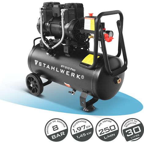 STAHLWERK Compresseur 8 bar 30 L 1,97 CV 1,45 kW 250 l/min Compresseur d'air comprimé (1/5)