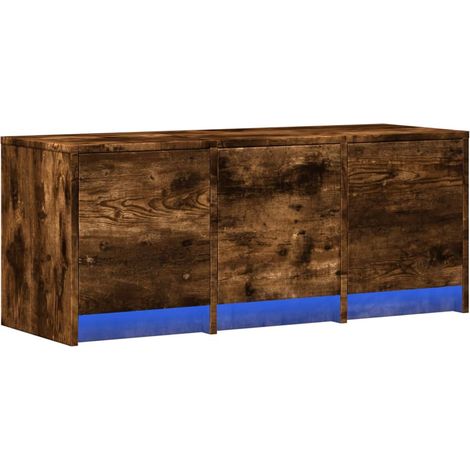 Mueble TV multimedia estante para televisión buffet para televisión comedor salón dormitorio con LED roble ahumado 97 x 34 x 40 cm madera contrachapada marrón 020026481