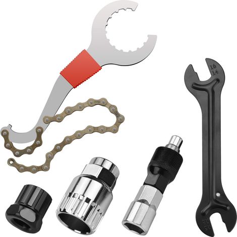 Kit de Réparation pour Changer Les Cassettes et Boîtiers de Pédalier du Vélo et du VTT Fouet à Chaîne/Démonte Cassette/Extracteur du Pédalier/Extracteur de Manivelle/Clé (1/5)