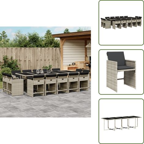 Ensemble à manger de jardin et coussins 15 pcs gris clair rotin - Salon De Jardin - Meuble De Jardin - Set Salon De Jardin - Résine Tressée - Mobilier Extérieur (1/5)