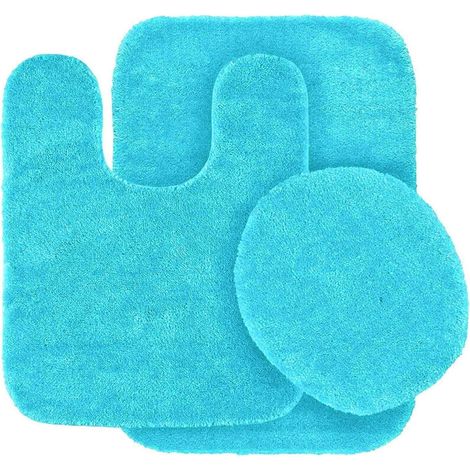Set di 3 tappetini da bagno + copriwater antiscivolo – Turchese, spugna di cotone ultra morbida, decorazione per il bagno