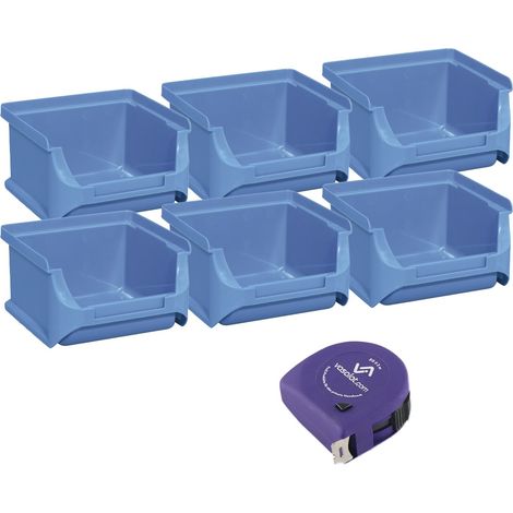 vasalat Stapelboxen 100x102x60mm Gr.1, Sichtlagerboxen für Werkstatt Garage und Lager, Kunststoff blau, 6x Sichtlagerkästen
