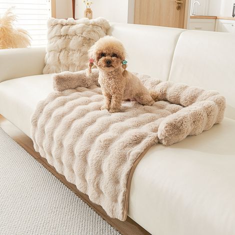Canapé-lit pour chiens et chats - 75 x 75 cm - Lit en peluche lavable avec coussin latéral - Dessous antidérapant - Protection pour canapé, lit et siège auto (1/5)