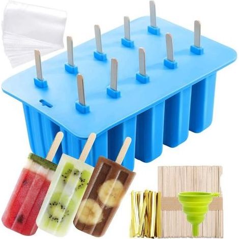 Moule À Glace - Moule À Popsicle En Silicone Alimentaire Sans BPA - Pour Congélateur - 10 Pièces Avec 50 Sacs Jetables 50 Bâtons En Bois Et 1 Entonnoir (1/5)