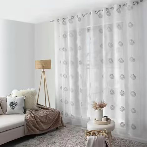 Rideau Voilage Brodé "Épicéa" 140x240cm Gris & Blanc