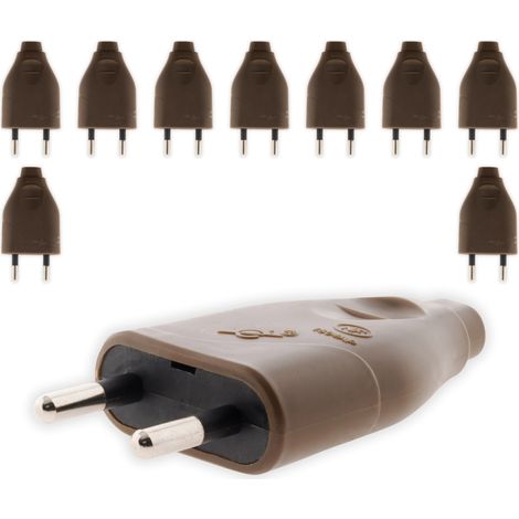 Lot de 10 fiches mâles 2P 6A - marron - Zenitech