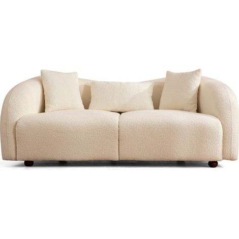 Canapé arrondi 2 places en tissu bouclé beige - Bruno