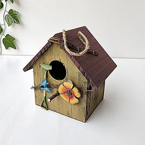 Bird Feeder - Pine Wood - Rainproof Hanging Design - For Courtyard Balcony Villa - 15 x 13.5 x 20.5 cm - 1 Piece (1/3)
