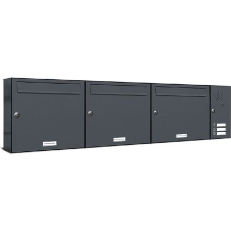 3er Briefkasten Anlage Aufputz - Wandmontage RAL 7016 Anthrazit Klingel (1/5)