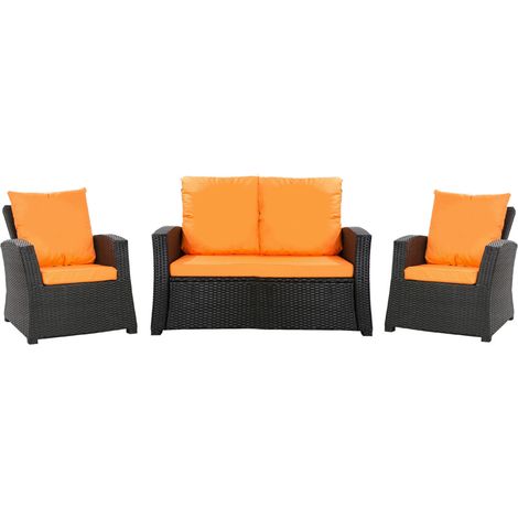 Set coussins pour salon de jardin résine tressée 4 personnes, coussins pour canapé 100x50x7cm, coussins pour fauteuil de jardin 2x50x56cm Orange (1/5)