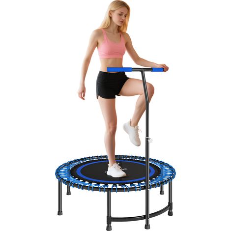 Trampoline de fitness Ø145 cm avec guidon réglable 5 positions, 36 ressorts élastiques et capacité de 200 kg, bleu (1/5)
