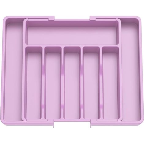 Range Couverts, Plateau d'Ustensiles Extensible pour Tiroir, Organisateur de Tiroir Réglable pour la Cuisine, Rangement Compact en Plastique pour Cuillères, Fourchettes, Violet (1/4)