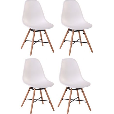4 Chaises Coque Pieds Bois Massif - Coloris: Blanc (1/2)