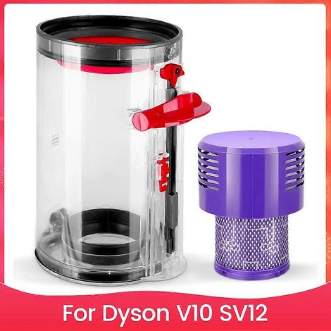 Conteneur à poussière avec filtre pour aspirateur V10 SV12, réservoir de récupération et élément filtrant, compatible nettoyeur sans sac, pièce de rechange, bac collecteur (1/5)