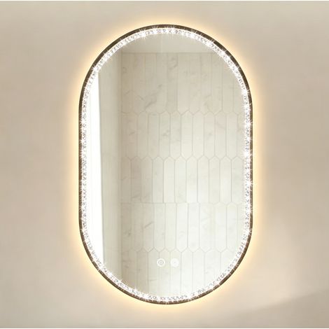 Ovaler LED-Badezimmerspiegel 50 x 80 cm mit Antibeschlag, schwarzem Rahmen und OKWISH-Kristallen (1/5)