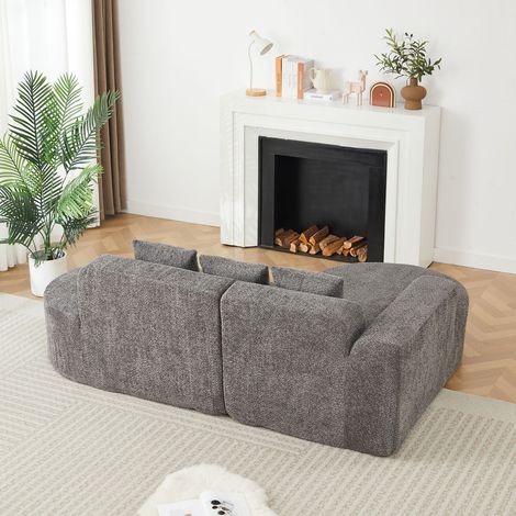 Canapé d'Angle configuration en L méridienne gauche tissu chenille coloris anthracite trois coussins de dossier design arrondi (1/5)