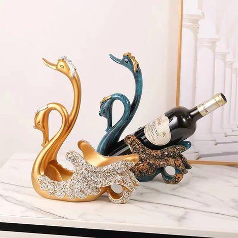 Casier à vin cygne de luxe, meuble de bureau innovant, ornement décoratif pour salon ou bureau, bleu (1/5)