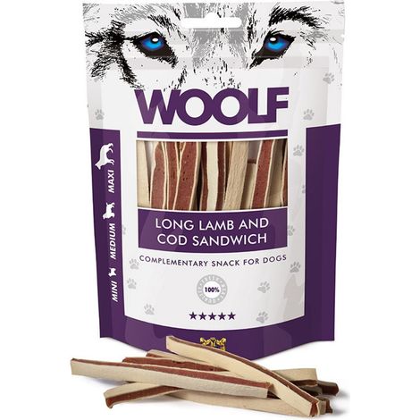 Friandises pour chiens Woolf, sandwich à l'agneau et au cabillaud, 100 g