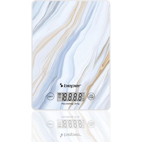 Balance numérique, plateau en verre trempé, balance de cuisine avec écran LCD et touches tactiles, fonction tare, capacité maximale 5 kg, arrêt automatique, motif pierre (1/5)