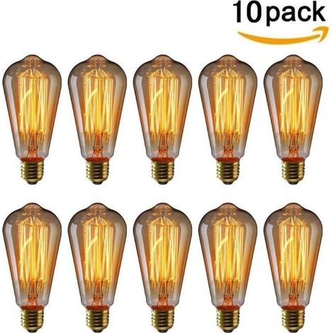 10 Pack E27 Edison Ampoules à Incandescence Vintage Lampe Filament ST64 40W 220V Blanc Chaud Idéal pour Nostalgie et Eclairage Antiq (1/4)