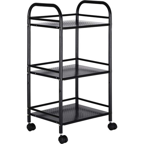 1 Chariot de Rangement, 3 étagères, Métal, 4 Roues pivotantes, Noir, Salle de Bain Cuisine (1/5)