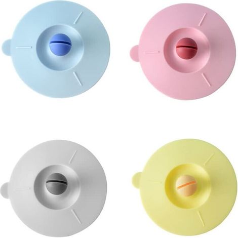 Set di 4 coperchi in silicone con guarnizione alimentare, coperchi isolanti, coperchi in vetro antipolvere con porta cucchiaio, adatti per caffè e tè, colori vivaci assortiti, 10 cm (1/4)