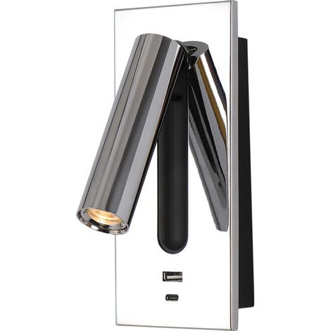 LED Reading Light Bedside Lamp Hidden Switch Bedside Lamp, Type C Bedside Lamp Flush Mount Wall Sconce Reading Lamp, 350° Rotatable 90° Foldable, 3W Warm Light 3000K, Glossy Chrome (1/5)
