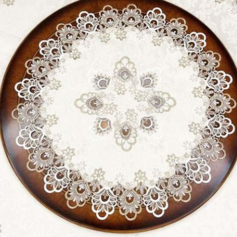 Napperon brodé en dentelle florale pour la maison, résistant à la poussière, nappe ronde en dentelle pour table de dîner, table basse (XL) (1/5)