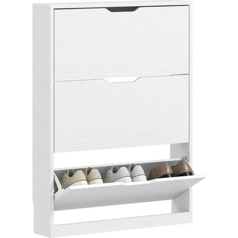 Meuble à chaussures blanc avec 3 tiroirs rabattables, capacité jusqu'à 12 paires, dimensions 80 x 17 x 108 cm (1/5)