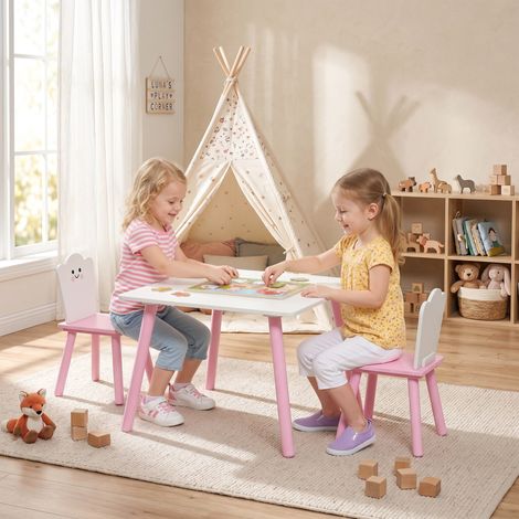 Ensemble 3 pièces table et 2 chaises rose‑blanc, mobilier pratique pour enfant (1/5)