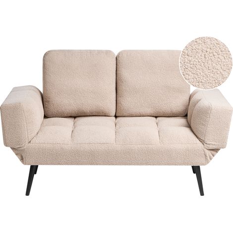 Sofá cama 2 plazas de bouclé reposabrazos ajustables estilo minimalista beige Brekke