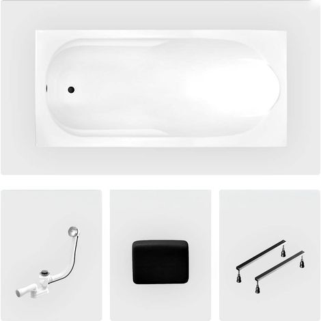 Rechteckige Badewanne - 140 x 70 cm - ohne Verkleidung - mit Füßen - Kopfstütze - Chromablauf - BONA (1/4)
