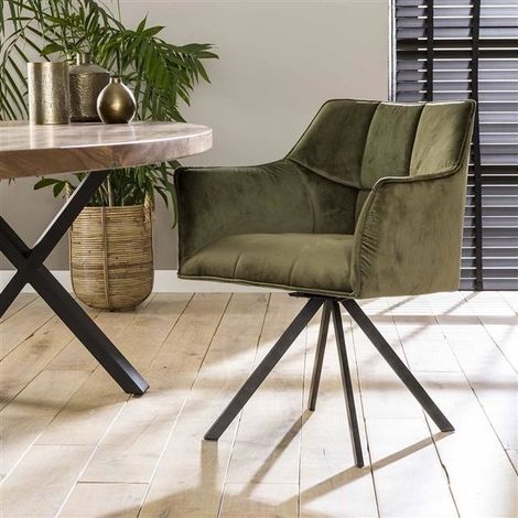 Set mit 2 Lino-Esszimmerstühlen Samt Grün drehbar (1/4)